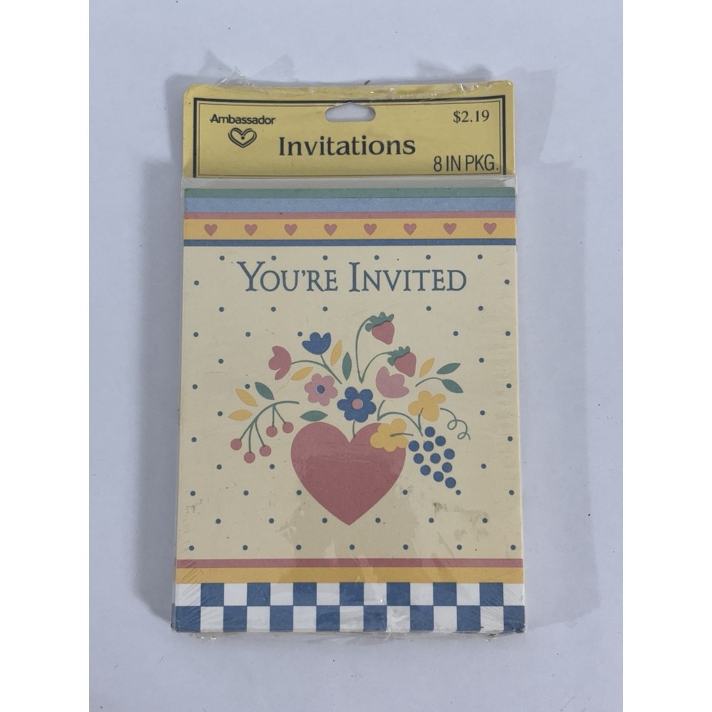 VTG NOS Hallmark Invitation Note Cards Cottage Core Hearts Floral 1980s
